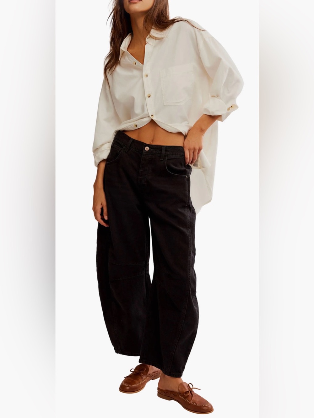 NWT Free People Black Barrel Jeans